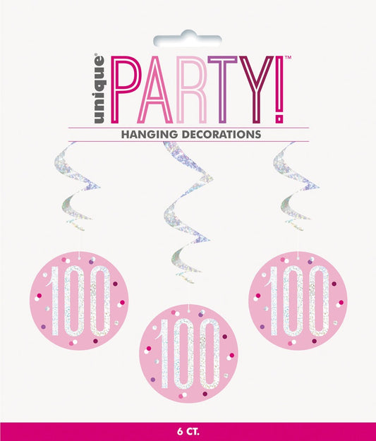 Pink & Silver Hanging Swirls 100th