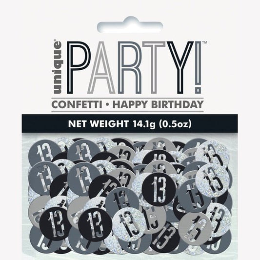 Black & Silver Happy 13th Birthday Confetti