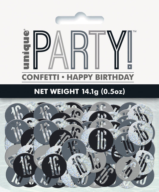 Black & Silver Happy 16th Birthday Confetti