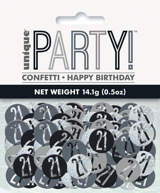 Black & Silver Happy 21st Birthday Confetti