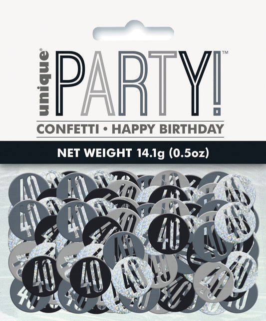 Black & Silver Happy 40th Birthday Confetti