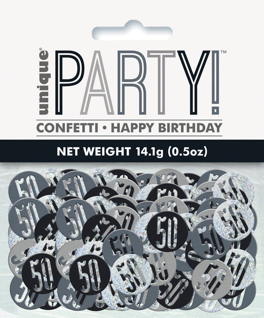 Black & Silver Happy 50th Birthday Confetti