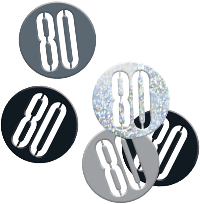Black & Silver Happy 80th Birthday Confetti