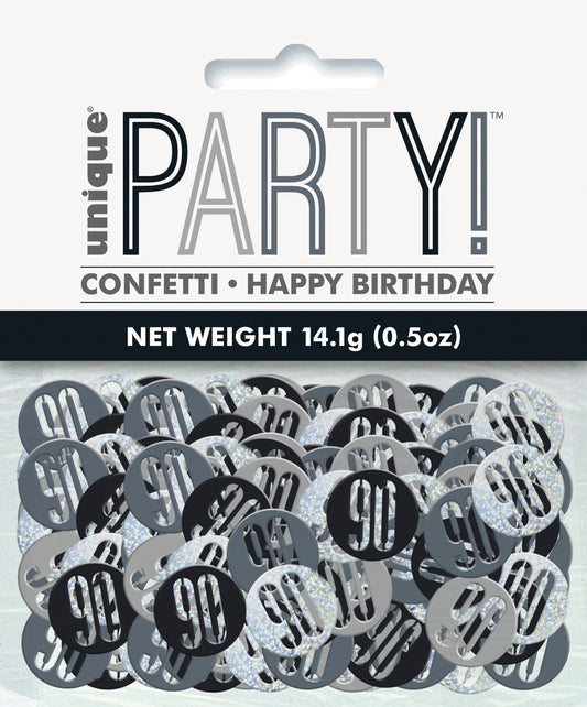 Black & Silver Happy 90th Birthday Confetti