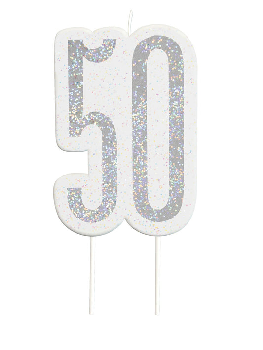 Black & Silver Number 50 Numeral Candle