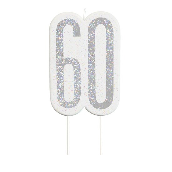 Black & Silver Number 60 Numeral Candle