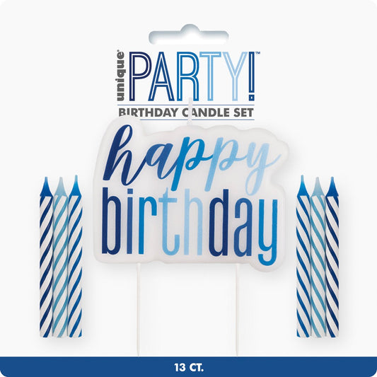 Blue & Silver "Happy Birthday" Candle Set