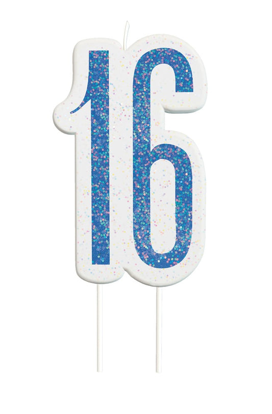 Blue Numeral Birthday Candle 16