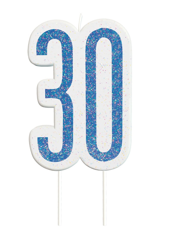 Blue Numeral Birthday Candle 30