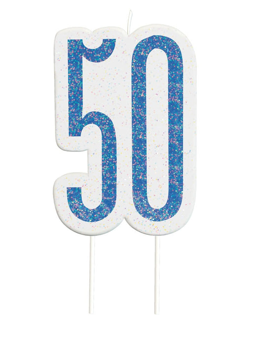 Blue Numeral Birthday Candle 50