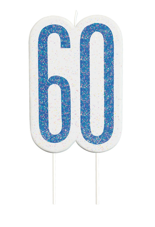 Blue Numeral Birthday Candle 60