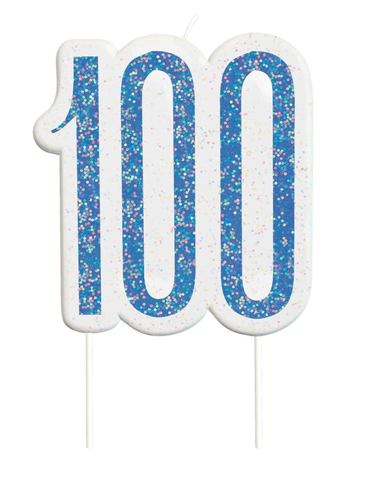 Blue Numeral Birthday Candle 100