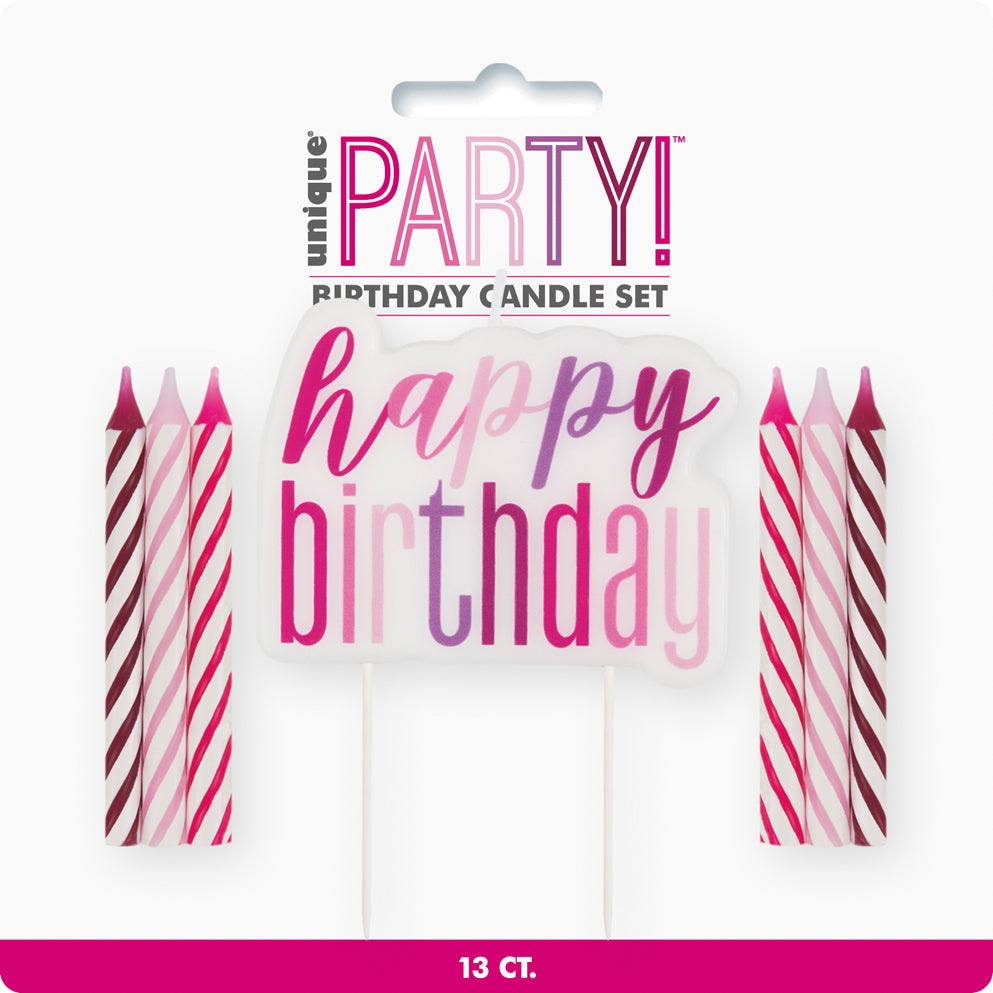 Pink & Silver "Happy Birthday" Candle Set