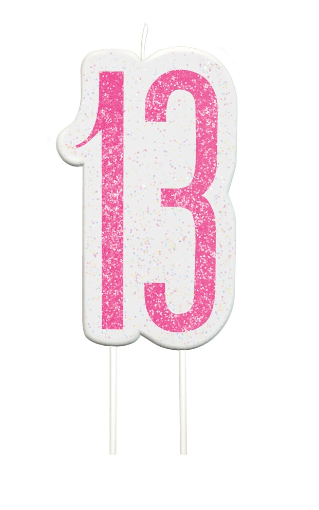Pink Numeral Birthday Candle 13