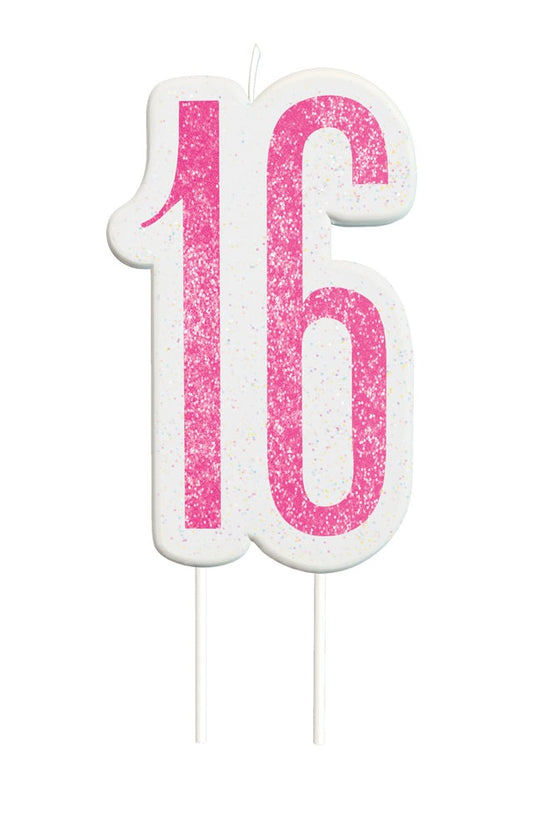 Pink Numeral Birthday Candle 16