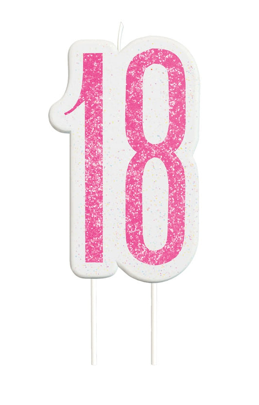Pink Numeral Birthday Candle 18