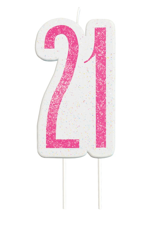 Pink Numeral Birthday Candle 21