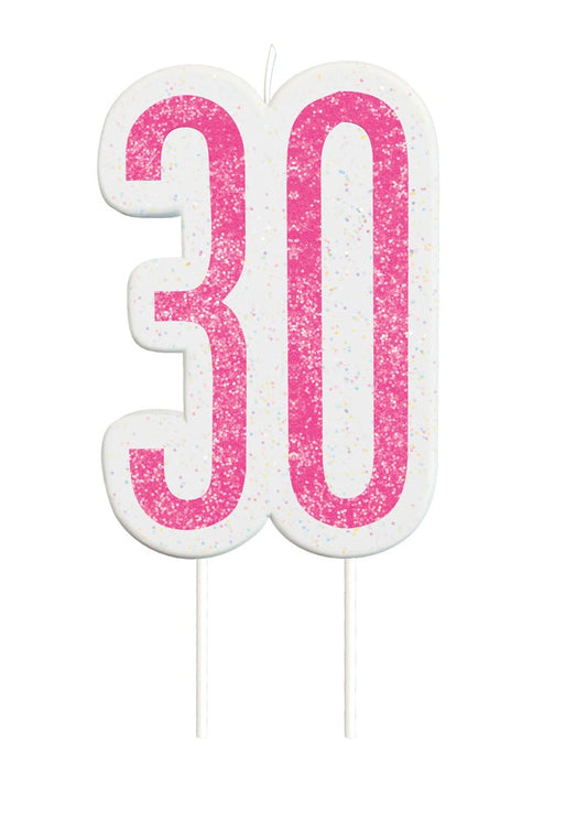 Pink Numeral Birthday Candle 30