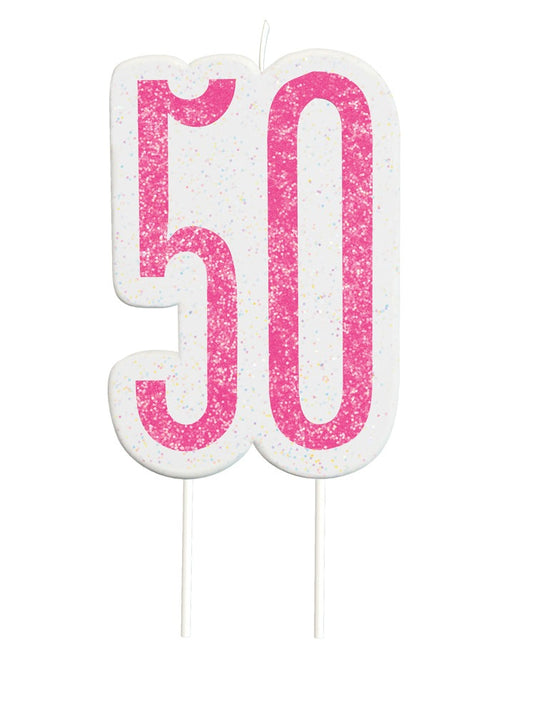 Pink Numeral Birthday Candle 50
