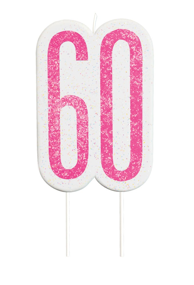 Pink Numeral Birthday Candle 60