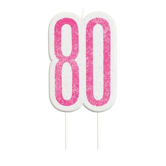 Pink Numeral Birthday Candle 80