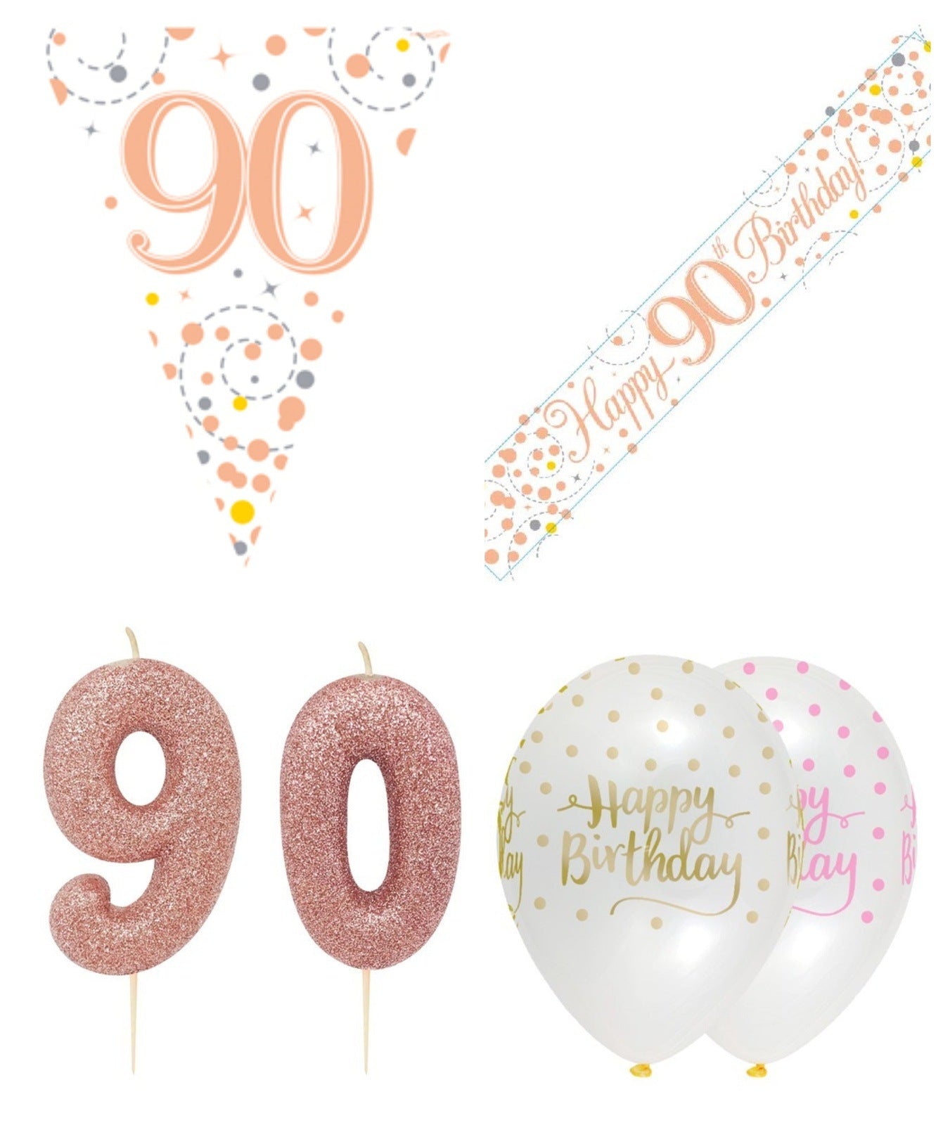 Rose Gold Bundle C Banner, Balloons, Candle, Bunting Ages 16 to 90