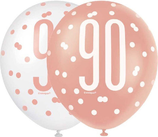 Rose Gold & White Latex Balloons 90th