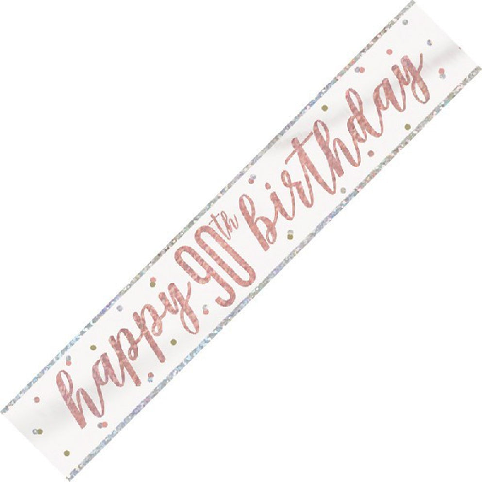 Rose Gold & Silver Foil Banner Happy 90th Birthday