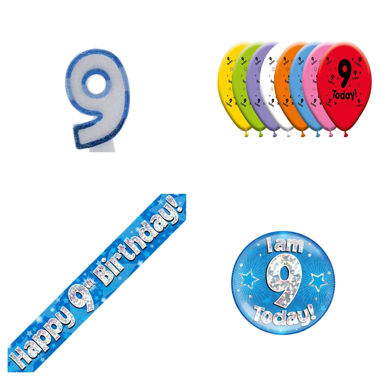 Blue Stars Bundle B Banner, Balloons, Candle, Badge Ages 1 to 90