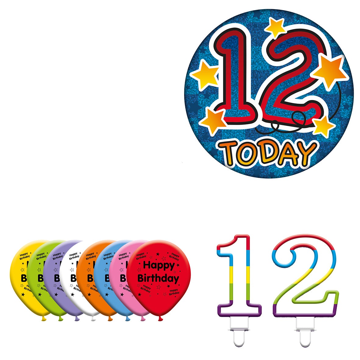 Various Designs Bundle F Balloon, Candle, Badge Ages 1 to 80