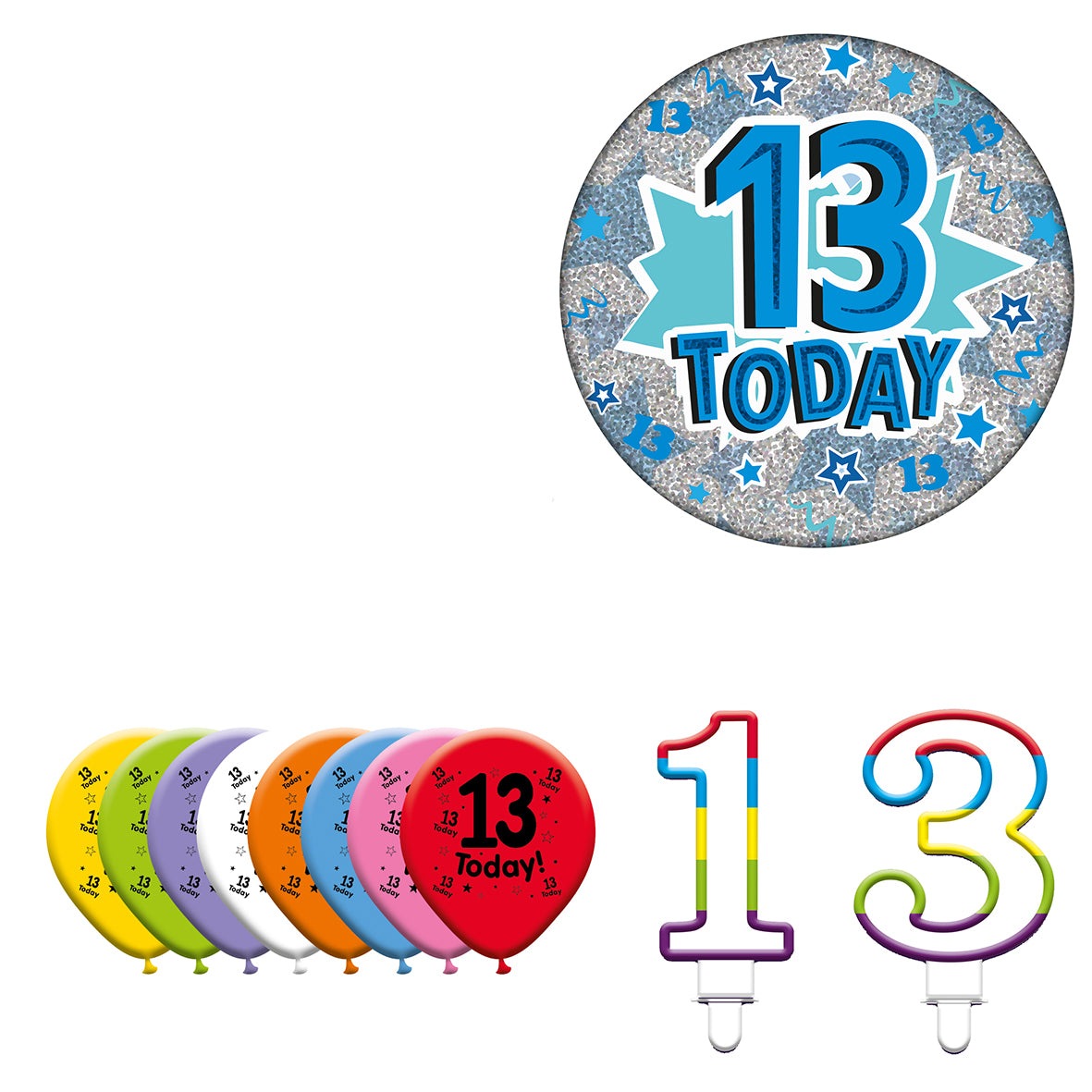 Various Designs Bundle F Balloon, Candle, Badge Ages 1 to 80