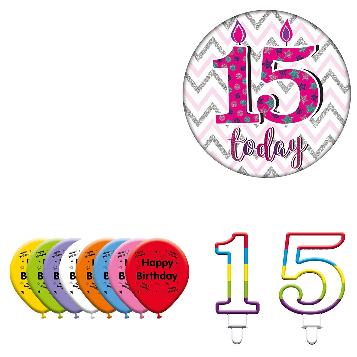 Various Designs Bundle F Balloon, Candle, Badge Ages 1 to 80