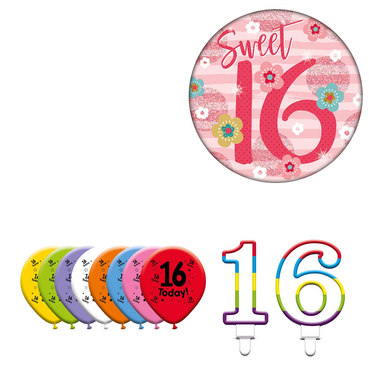 Various Designs Bundle F Balloon, Candle, Badge Ages 1 to 80