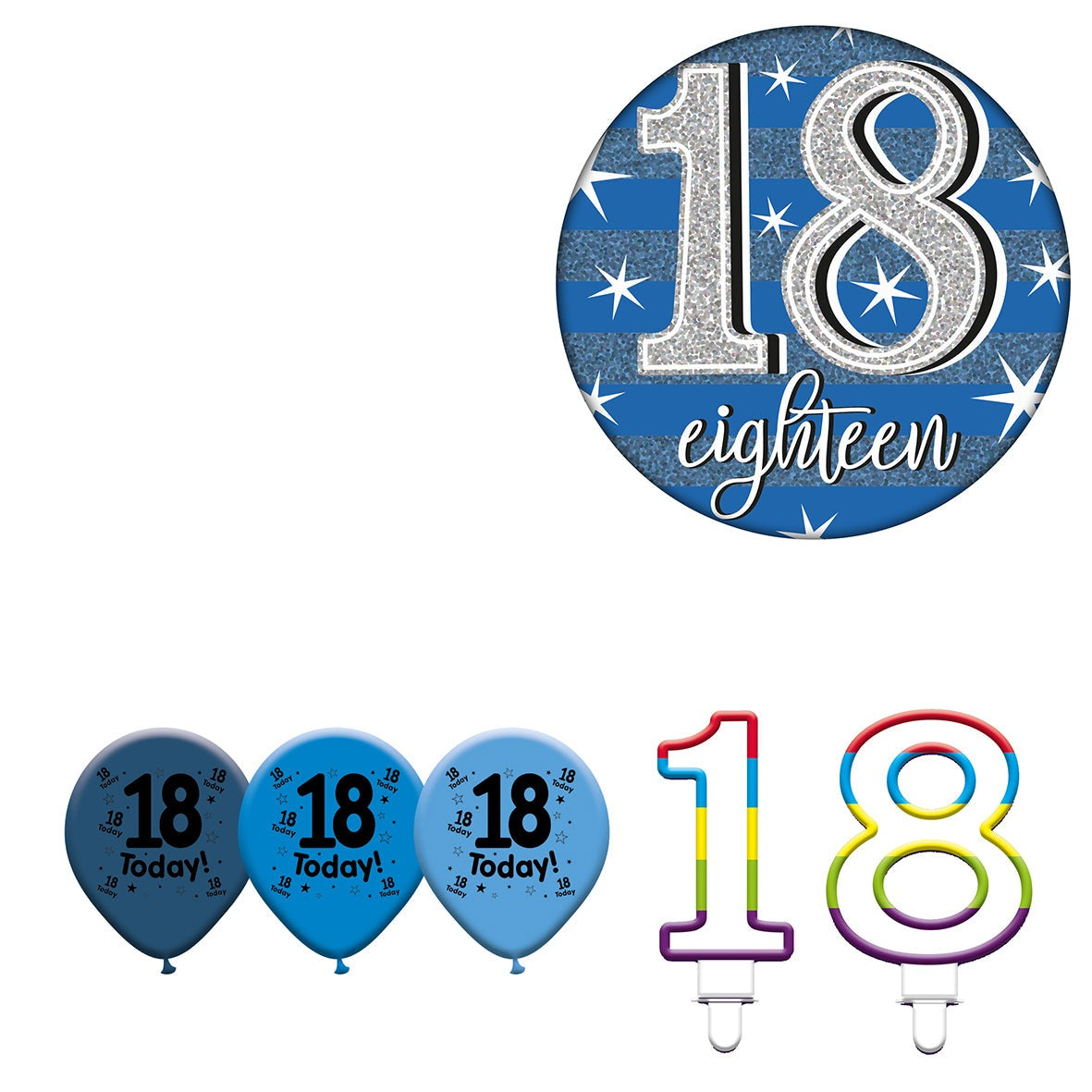 Various Designs Bundle F Balloon, Candle, Badge Ages 1 to 80