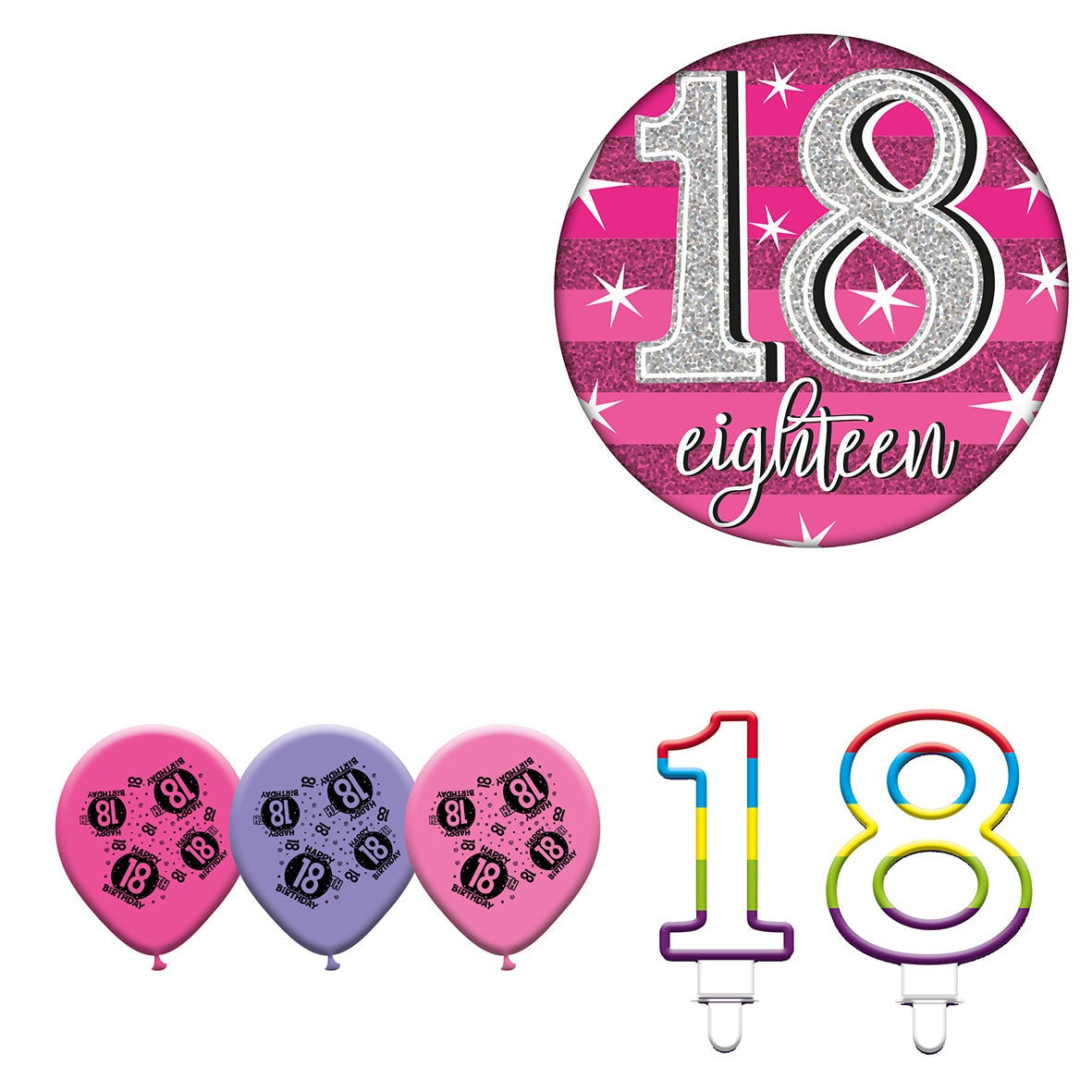 Various Designs Bundle F Balloon, Candle, Badge Ages 1 to 80