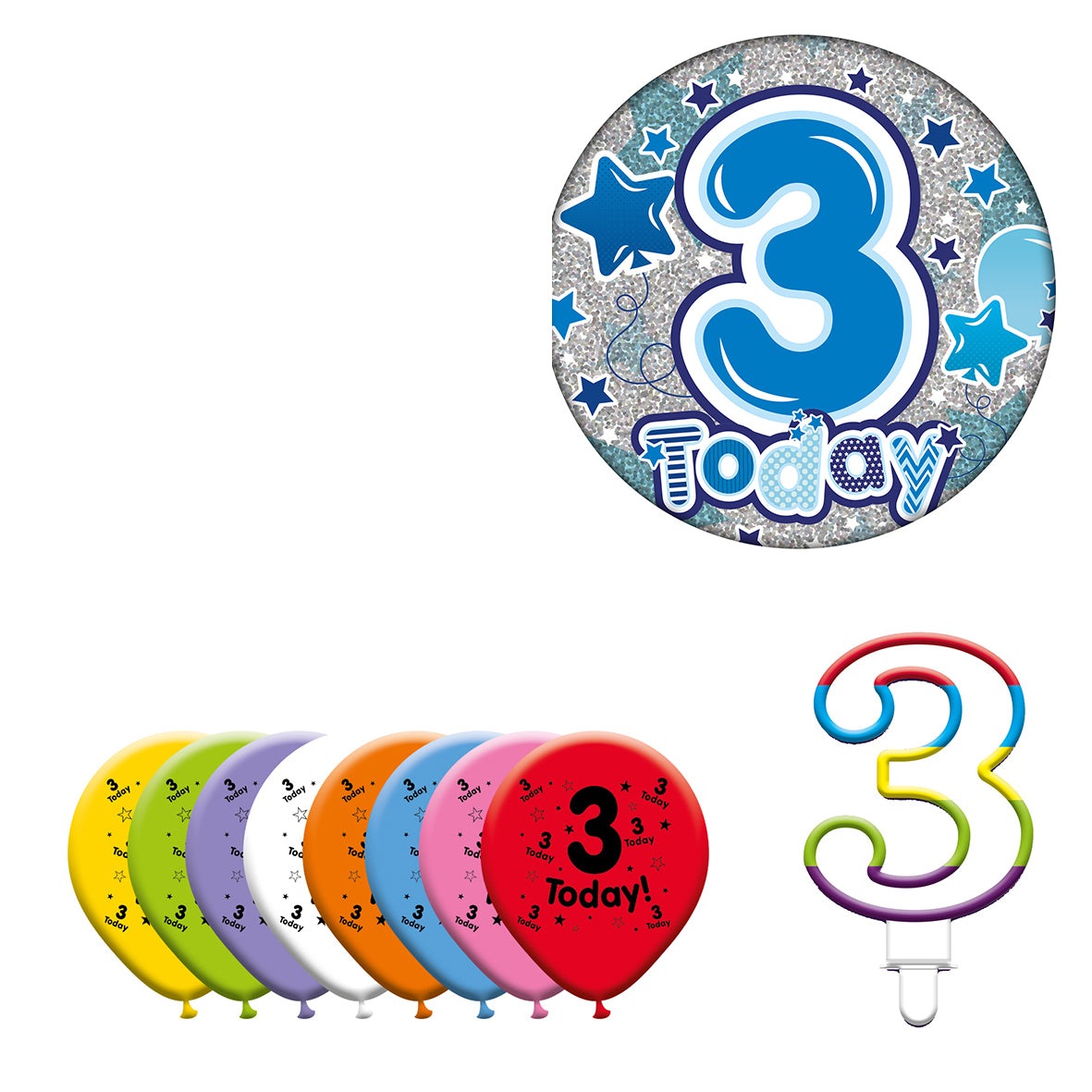 Various Designs Bundle F Balloon, Candle, Badge Ages 1 to 80