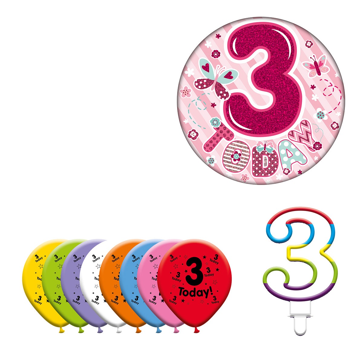 Various Designs Bundle F Balloon, Candle, Badge Ages 1 to 80