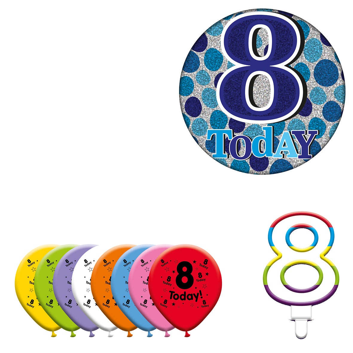 Various Designs Bundle F Balloon, Candle, Badge Ages 1 to 80