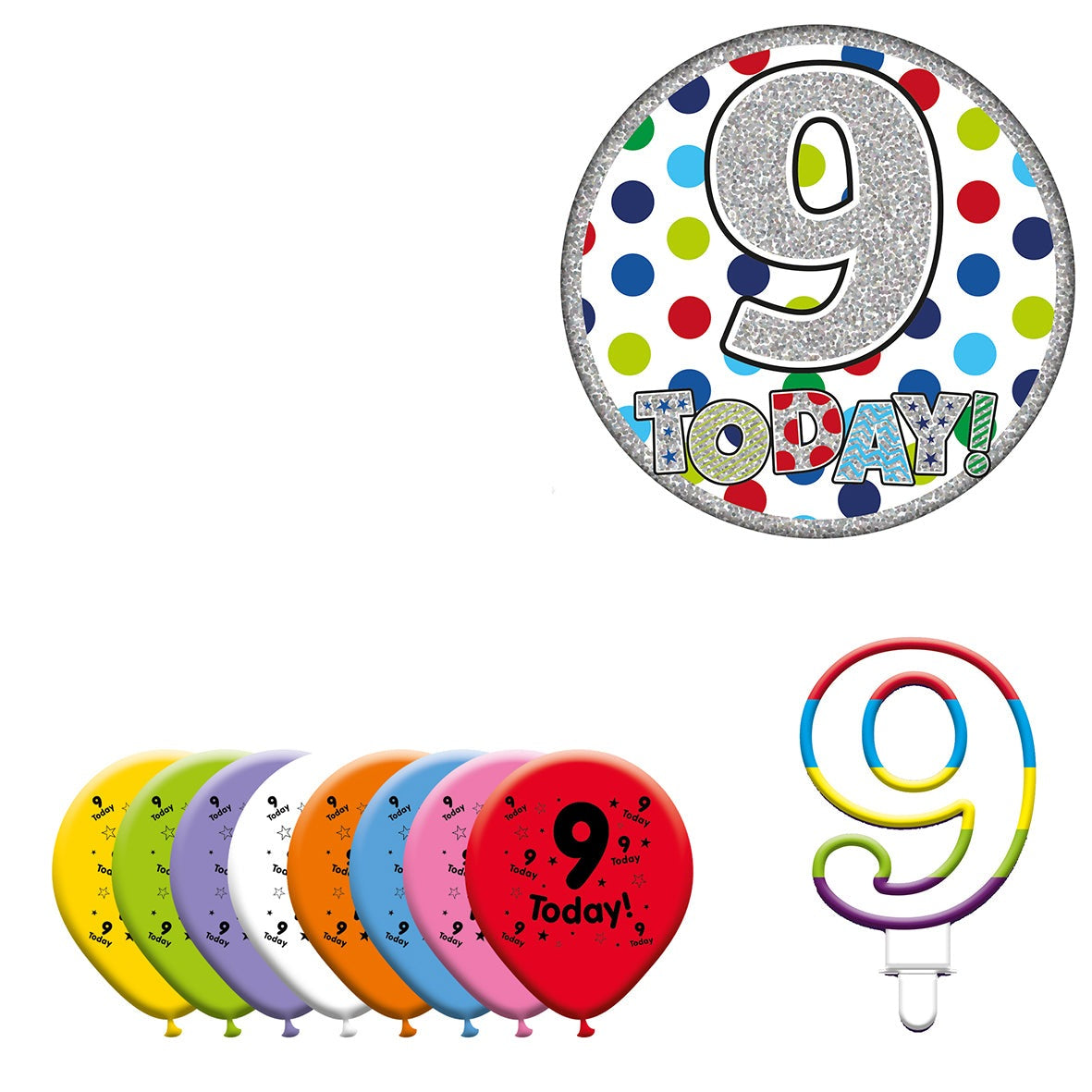 Various Designs Bundle F Balloon, Candle, Badge Ages 1 to 80