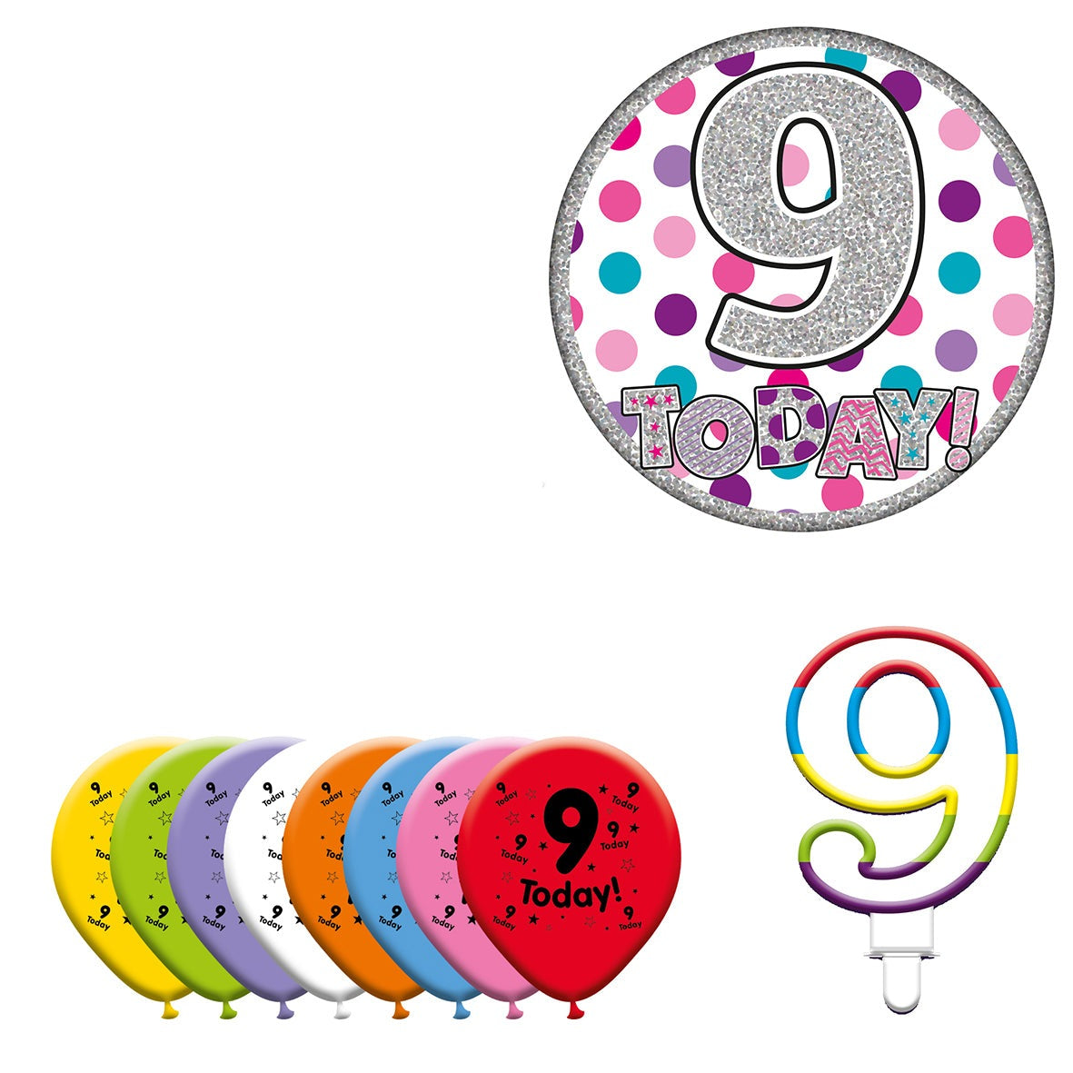 Various Designs Bundle F Balloon, Candle, Badge Ages 1 to 80