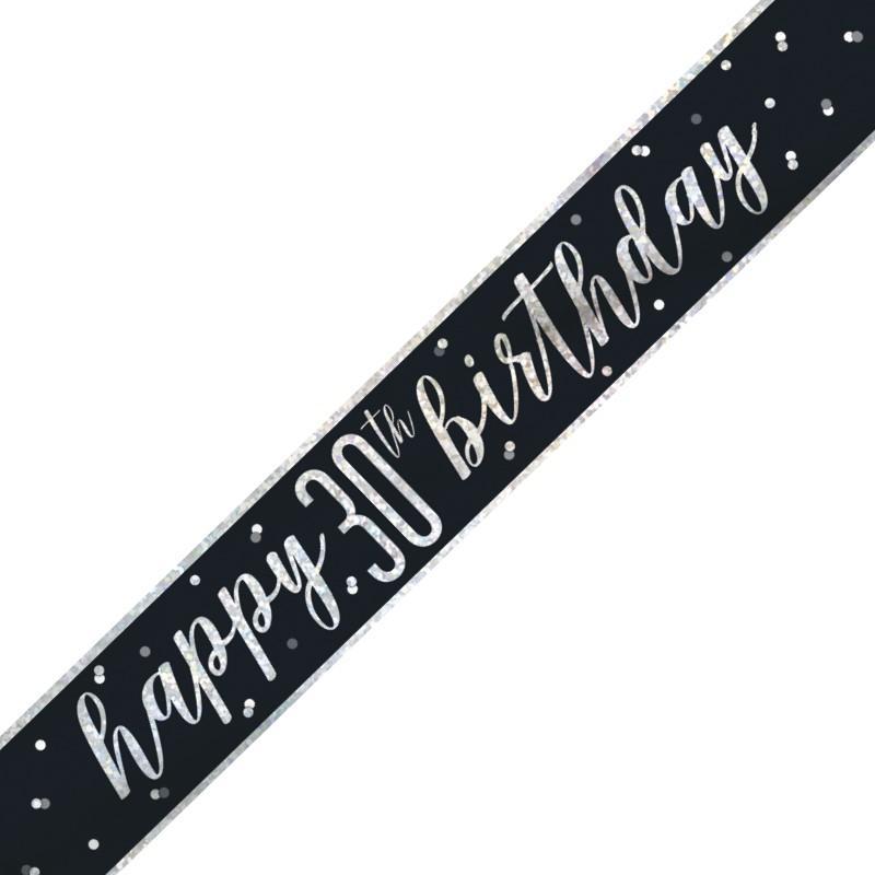 Black & Silver Foil Banner Happy 30th Birthday