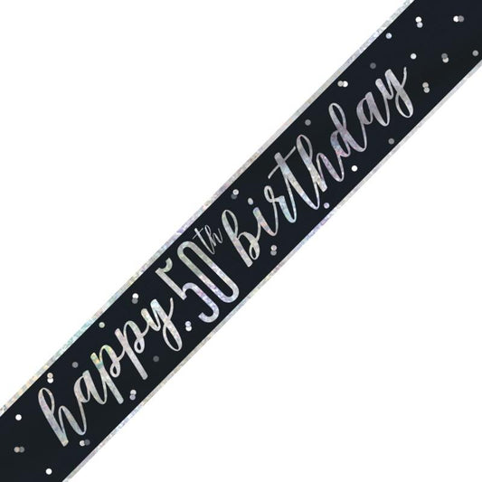 Black & Silver Foil Banner Happy 50th Birthday