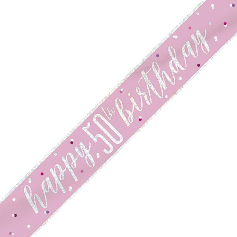 Pink & Silver Foil Banner Happy 50th Birthday