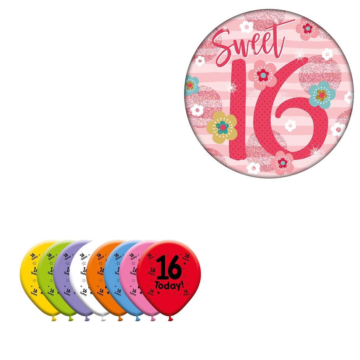 Various Designs Bundle C Balloon, Badge Ages 1 to 80