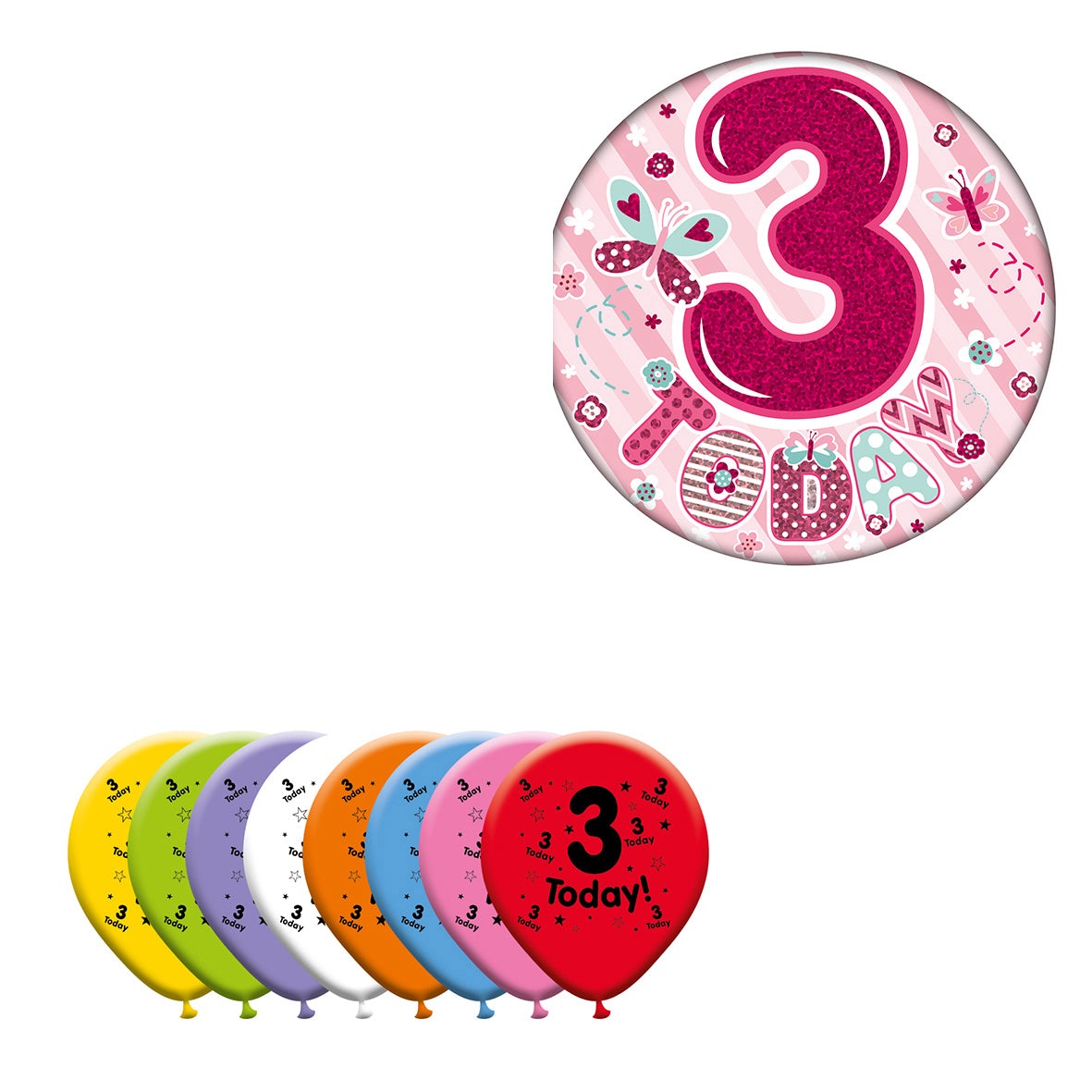 Various Designs Bundle C Balloon, Badge Ages 1 to 80