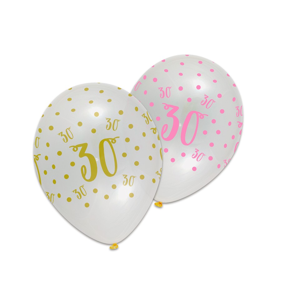 Pink Chic Age 30 Latex Balloons Crystal Clear All Round Print