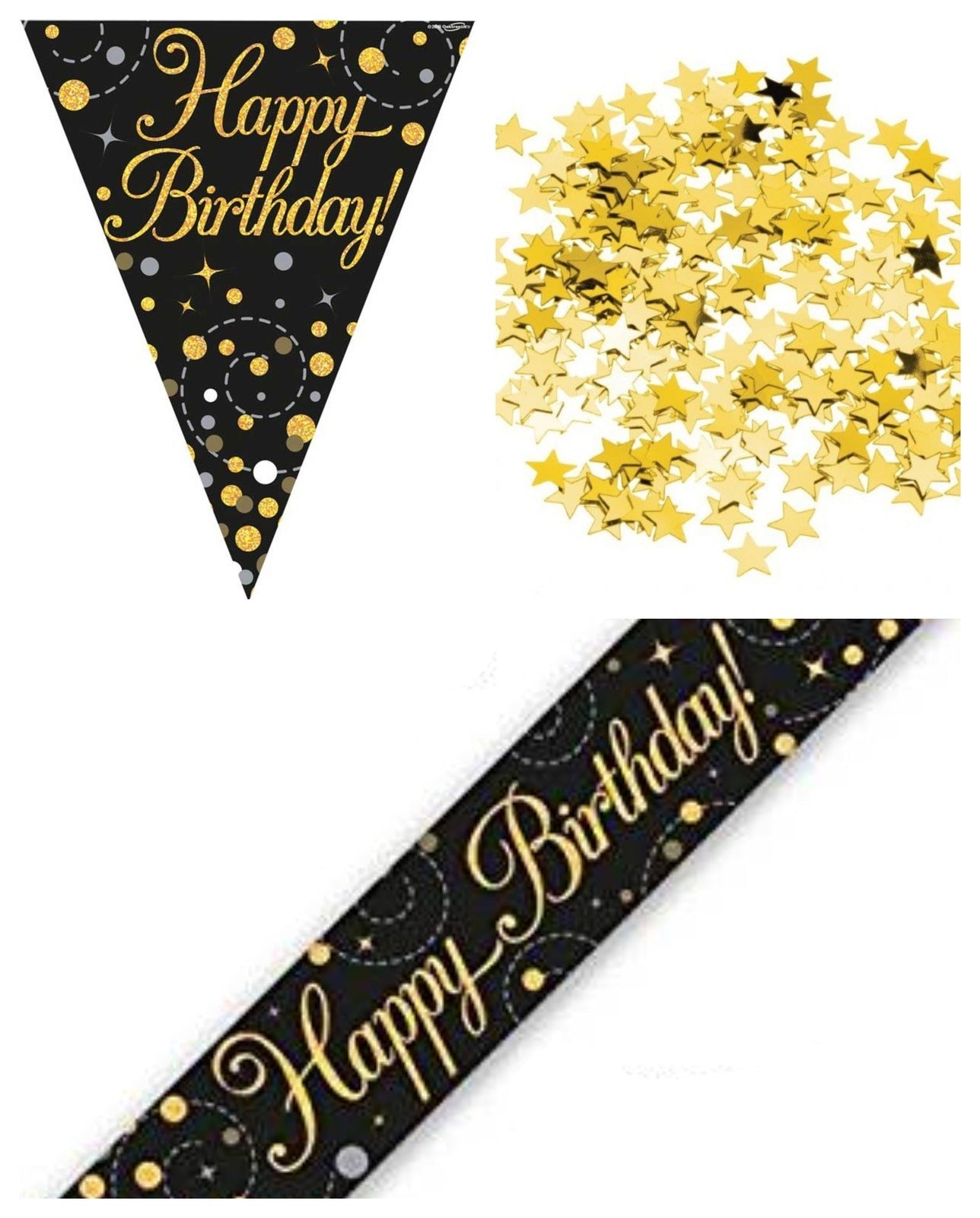 Black And Gold Bundle A Banner, Bunting, Confetti Ages 16 to 90