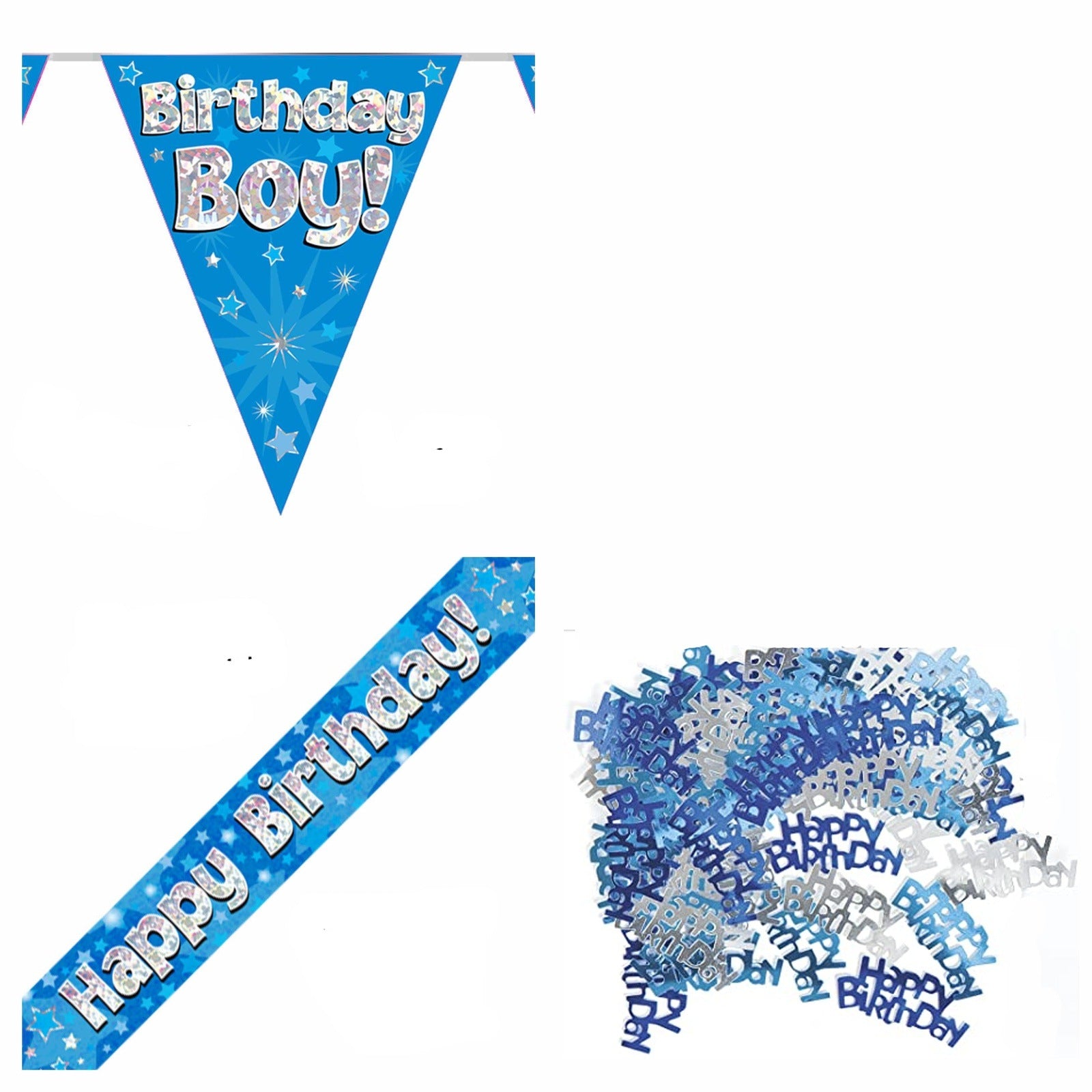 Blue Stars Bundle A Banner, Bunting, Confetti Ages 1 to 90