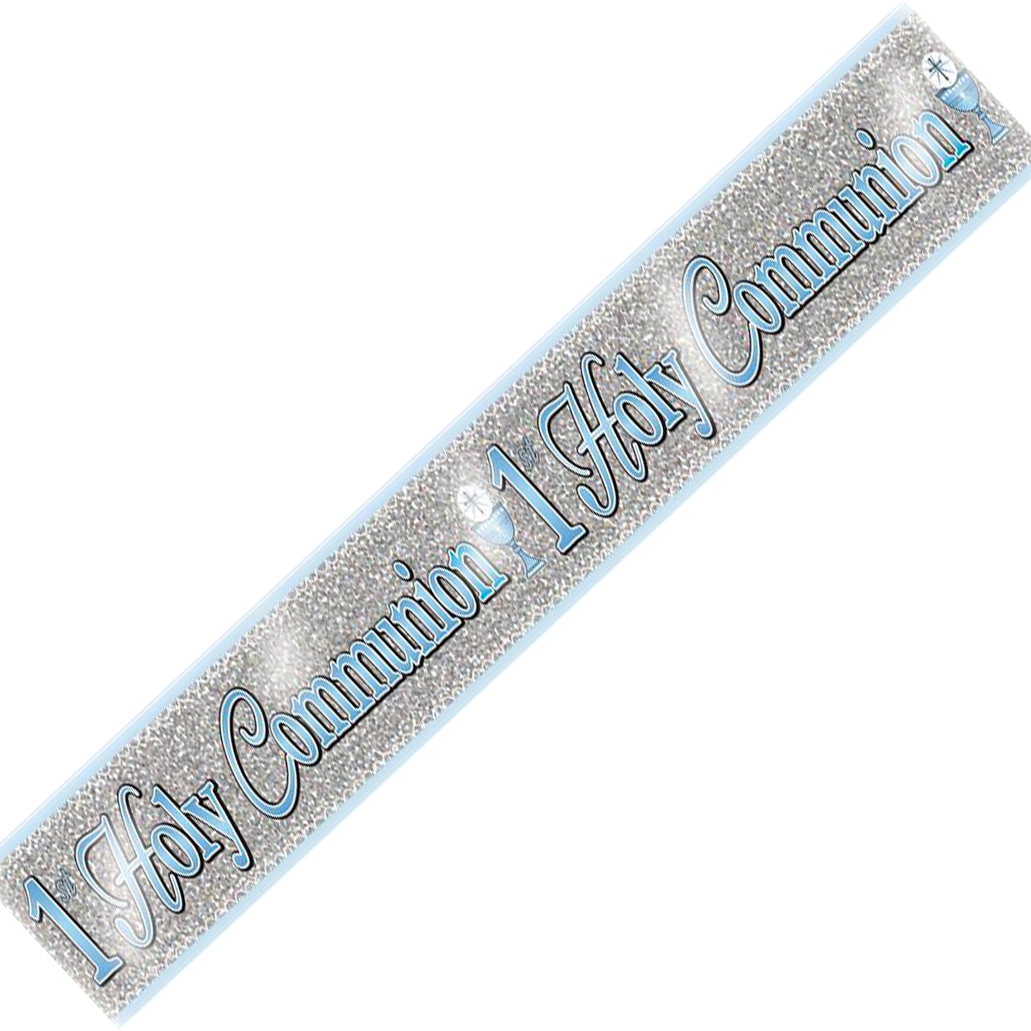 Holy Communion Banner Blue Boy's First Holy Communion Holographic Recyclable Birthday Party Banner