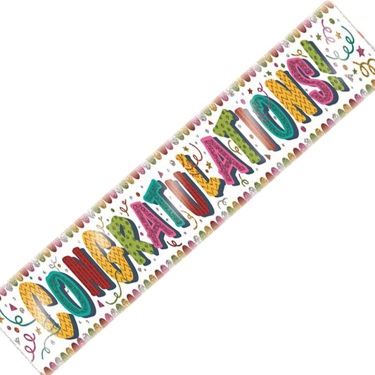 Congratulations Congrats Well Done Multicolour Holographic Recyclable Birthday Party Banner